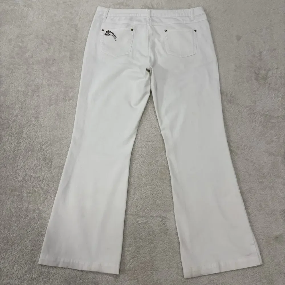 KENAR White Rhinestone Studded Flare Jeans Y2K Bling Cowgirl Size 14